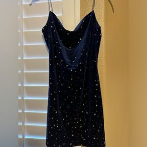 ZAFUL Women's Sexy Stars Cami Mini Dress Spaghetti Straps Side Slit Dress NAVY